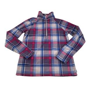 Eddie Bauer Women's Small Plaid Fleece Pullover 1/4 Zip Purple/Pink Long Sleeve